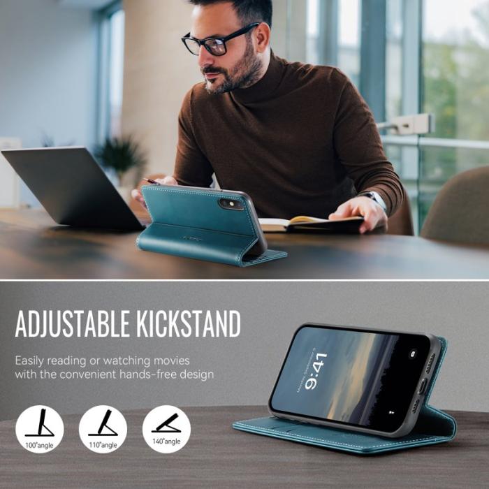 Caseme - CASEME 033 iPhone XS Max Skal RFID Blocker Läder Grön