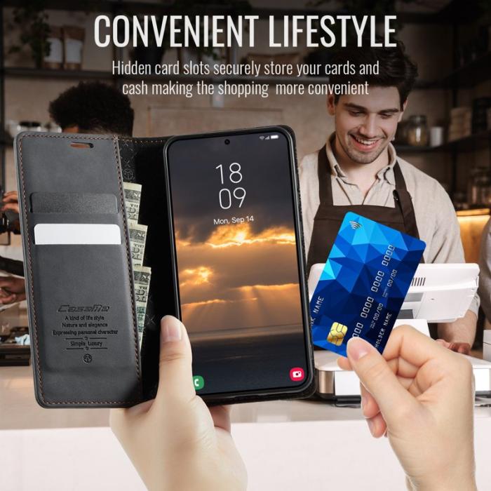 Caseme - CASEME 033 Samsung Galaxy A35 5G Skal RFID Blocker Läder Svart