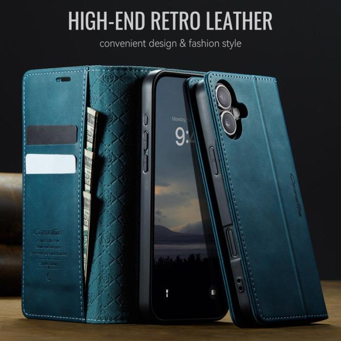 Caseme - CASEME 033 Series iPhone 16 Skal RFID Blocker Läder - Blå