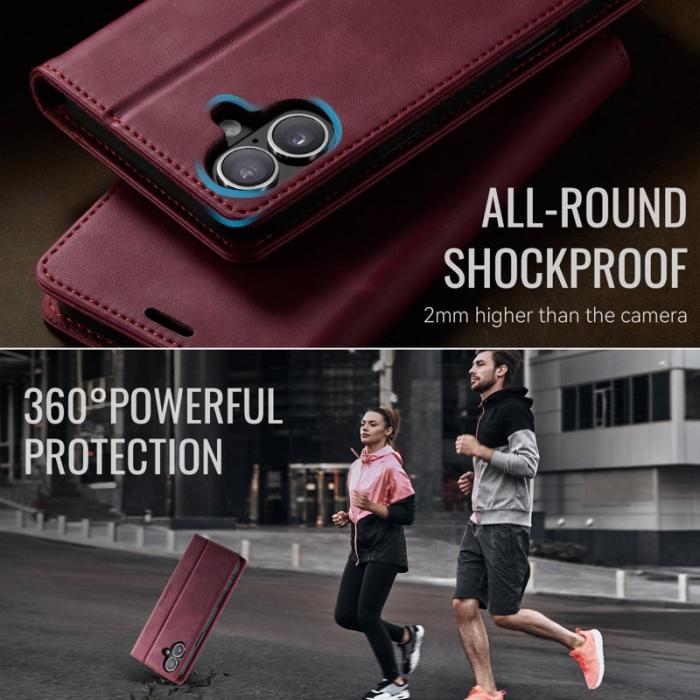 Caseme - CASEME 033 Series iPhone 16 Skal RFID Blocker Läder Röd