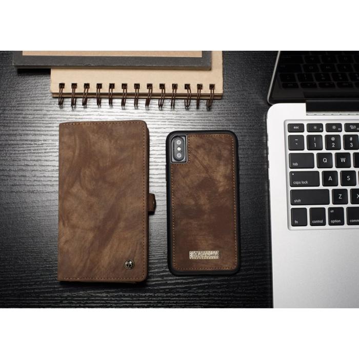 Caseme - CASEME 2-in-1 Plånboksfodral PU Läder för iPhone X - Brun