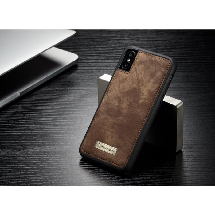 Caseme - CASEME 2-in-1 Plånboksfodral PU Läder för iPhone X - Brun