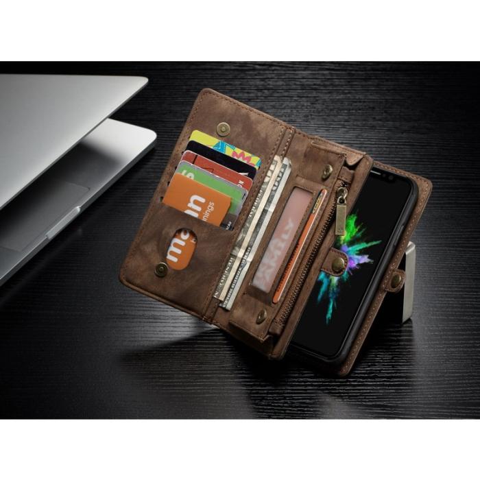 Caseme - CASEME 2-in-1 Plånboksfodral PU Läder för iPhone X - Brun