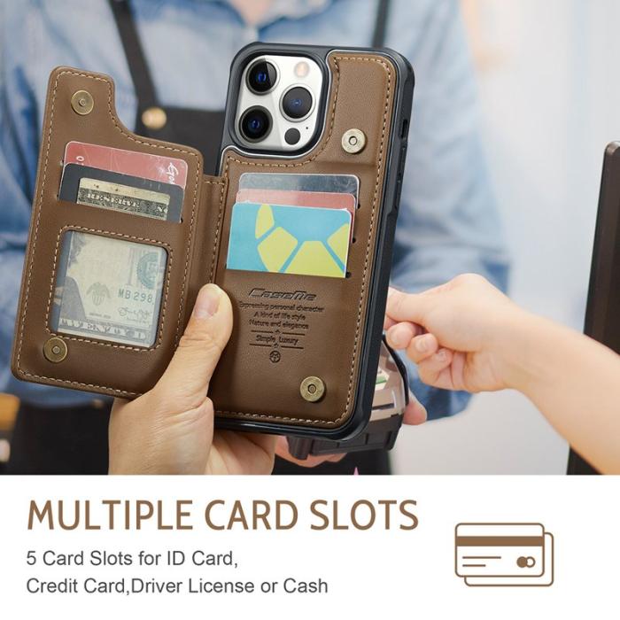 Caseme - CASEME C22 iPhone 12 Pro Max Fodral Läder RFID Skydd Brun