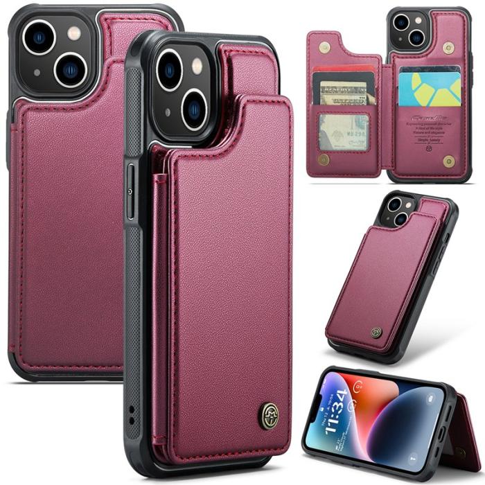 Caseme - CASEME C22 iPhone 14 Fodral Läder med RFID, Röd