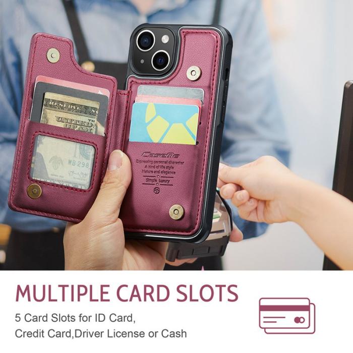 Caseme - CASEME C22 iPhone 14 Plus Fodral Läder med RFID, Röd