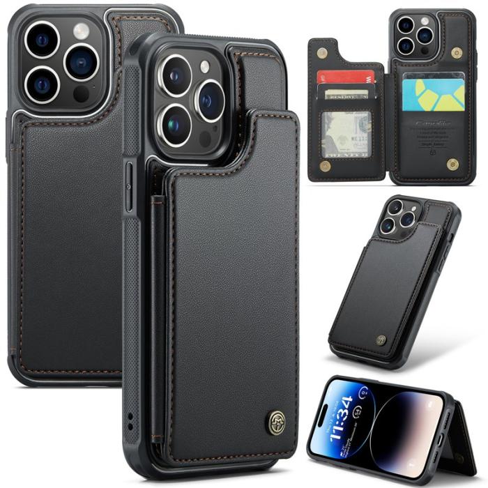Caseme - CASEME C22 iPhone 14 Pro Fodral Läder med RFID - Svart