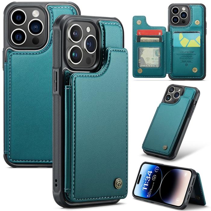 Caseme - CASEME C22 iPhone 14 Pro Fodral Läder RFID Kortfack Grön