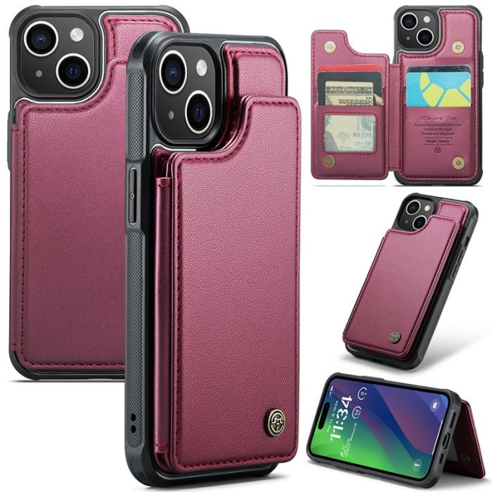 Caseme - CASEME C22 iPhone 15 Fodral Läder med RFID Kortfack - Röd