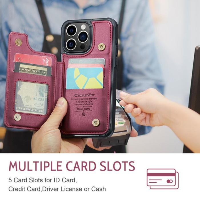 Caseme - CASEME C22 iPhone 15 Pro Max Fodral Läder med RFID Röd