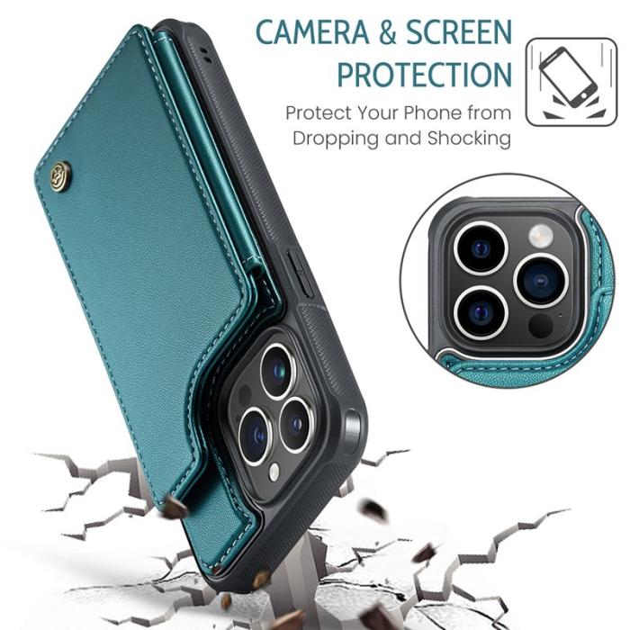 Caseme - CASEME C22 iPhone 15 Pro Max Fodral Läder RFID Skydd Grön