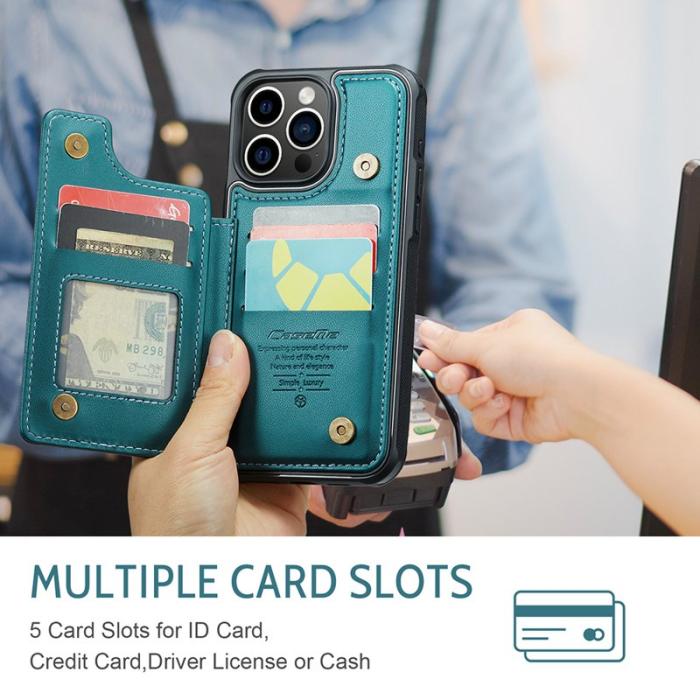 Caseme - CASEME C22 iPhone 15 Pro Max Fodral Läder RFID Skydd Grön