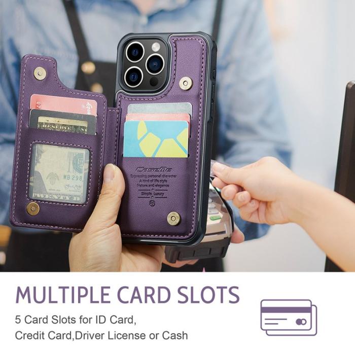 Caseme - CASEME C22 iPhone 15 Pro Max Fodral Läder RFID Skydd Lila