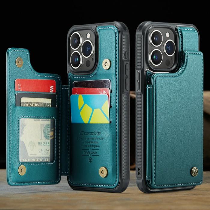 Caseme - CASEME C22 iPhone 16 Pro Max Fodral Läder RFID Grön