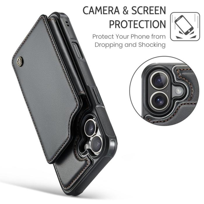Caseme - CASEME C22 iPhone 16 Skal i Läder med RFID, Svart