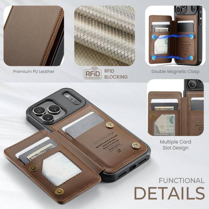 Caseme - CASEME C22 iPhone 17 Pro Max Skal med RFID, 5 Kort, Brun
