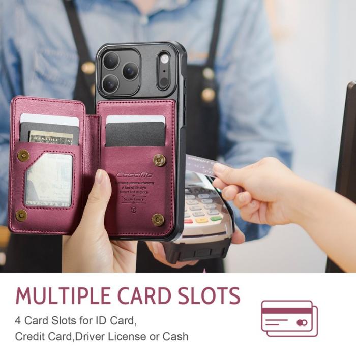 Caseme - CASEME C22 iPhone 17 Pro Max Skal med RFID, 5 Kort, Röd