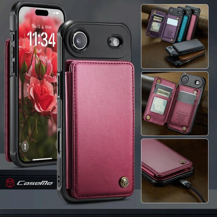 Caseme - CASEME C22 iPhone Air Skal med RFID Skydd 5 Kort Röd