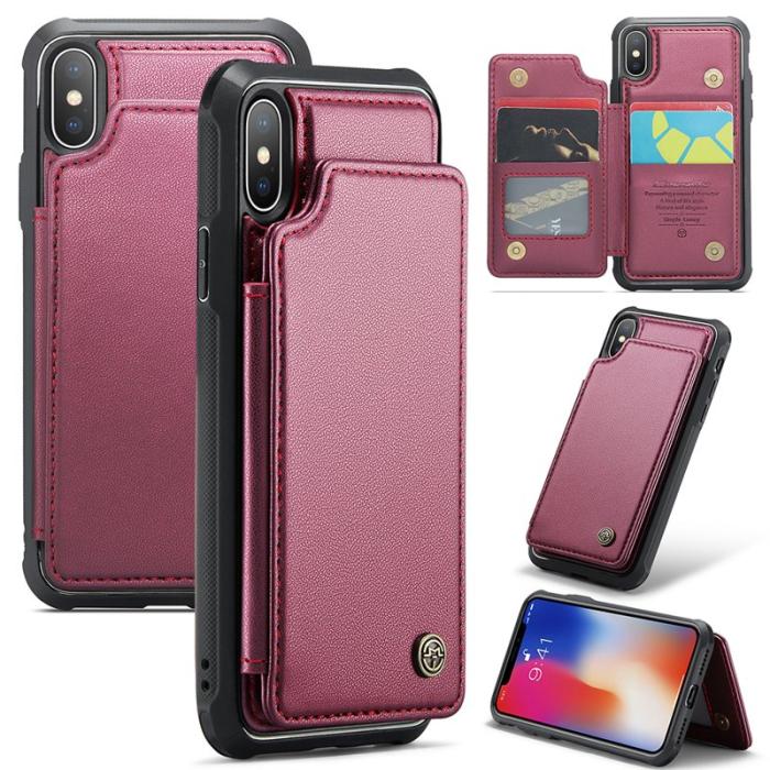 Caseme - CASEME C22 iPhone X / XS Skal Läder med RFID Kortfack - Röd