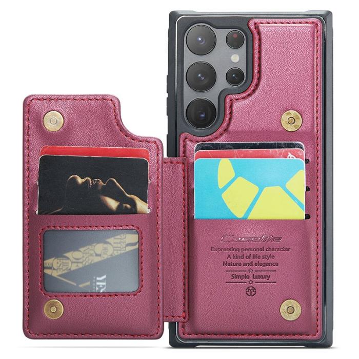 Caseme - CASEME C22 Samsung Galaxy S23 Ultra Skal Läder RFID Röd