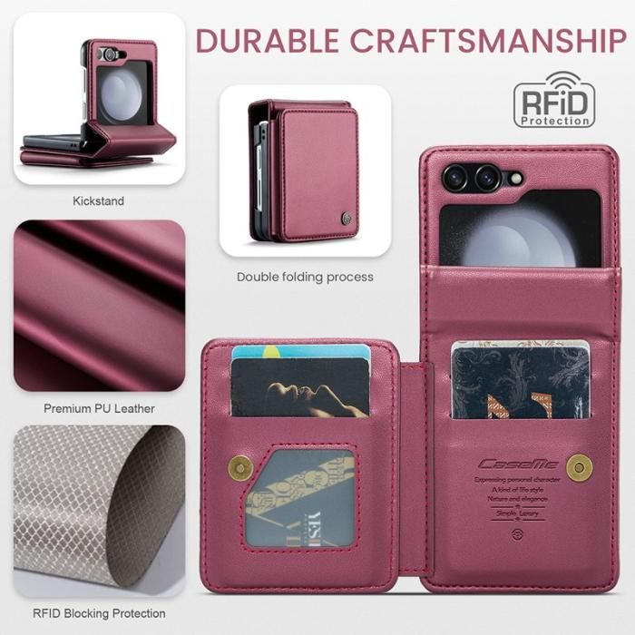 Caseme - CASEME C22 Samsung Galaxy Z Flip5 Fodral Läder Röd
