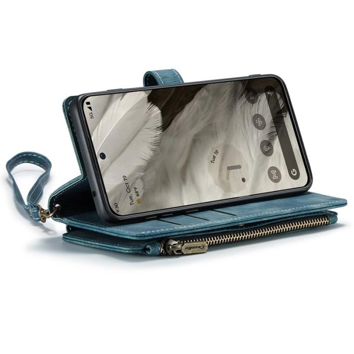 Caseme - CASEME Konstläder Plånboksfodral för Google Pixel 8 med Rem - Blå