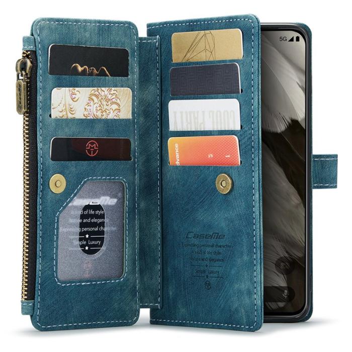 Caseme - CASEME Konstläder Plånboksfodral för Google Pixel 8 med Rem - Blå