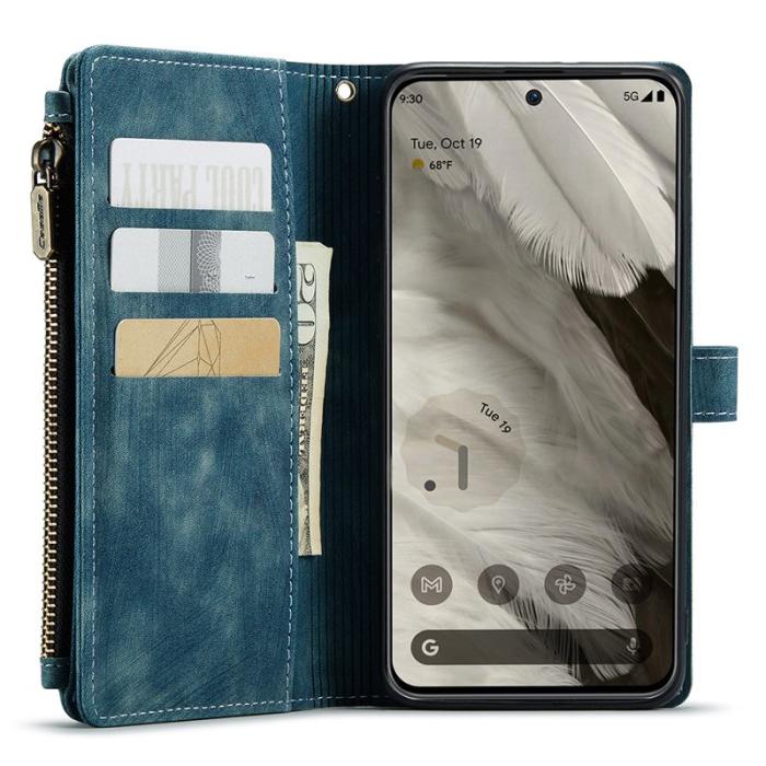Caseme - CASEME Konstläder Plånboksfodral för Google Pixel 8 med Rem - Blå