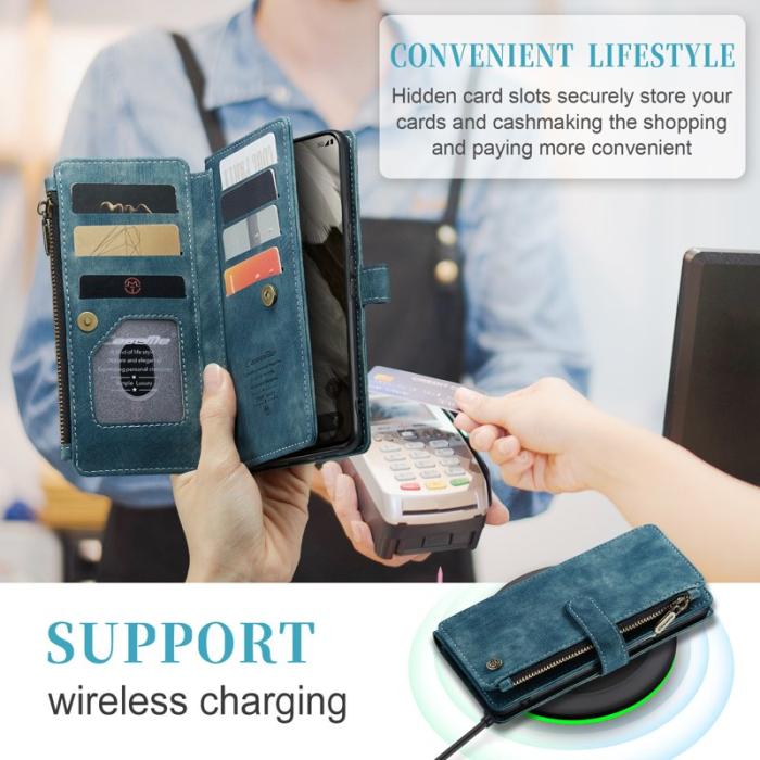 Caseme - CASEME Konstläder Plånboksfodral för Google Pixel 8 med Rem - Blå