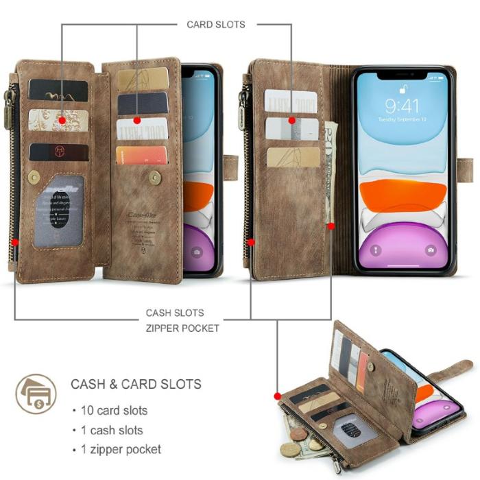 Caseme - CASEME C30 Fodral för iPhone 11 med Rem och Flera Kort - Brun