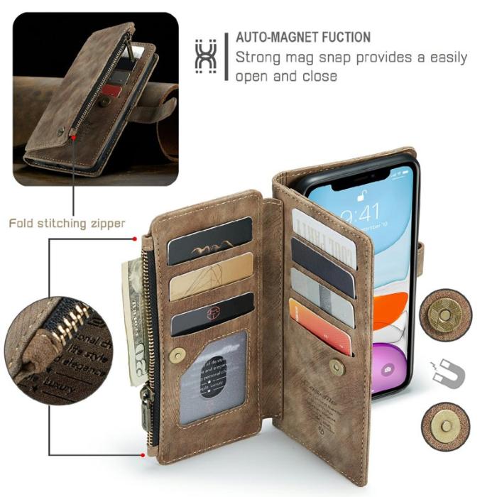 Caseme - CASEME C30 Fodral för iPhone 11 med Rem och Flera Kort - Brun