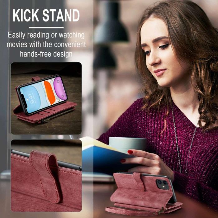 Caseme - CASEME C30 Fodral för iPhone 11 med Rem och Kortfack - Röd