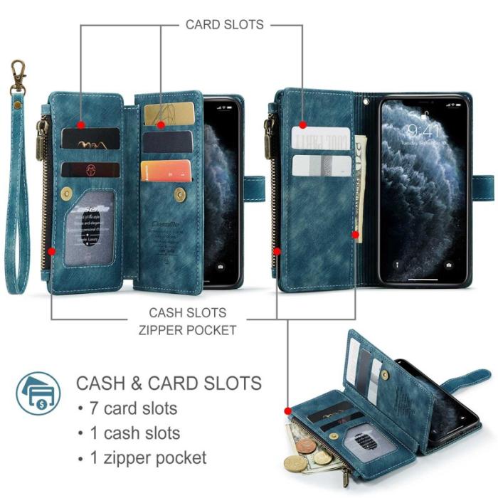 Caseme - CASEME C30 Fodral för iPhone 11 Pro med Rem - Blå PU Läder