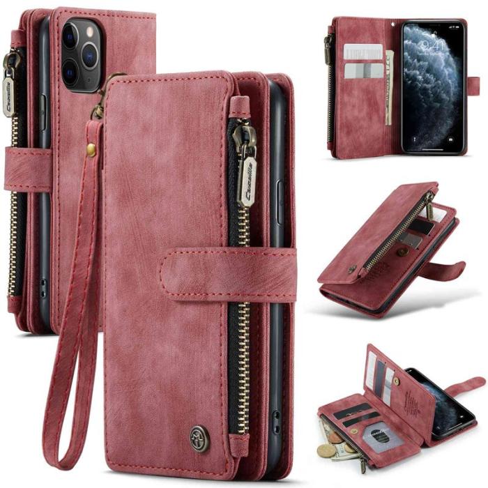 Caseme - CASEME C30 Fodral för iPhone 11 Pro med Rem Röd PU Läder