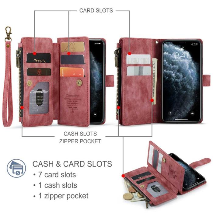 Caseme - CASEME C30 Fodral för iPhone 11 Pro med Rem Röd PU Läder