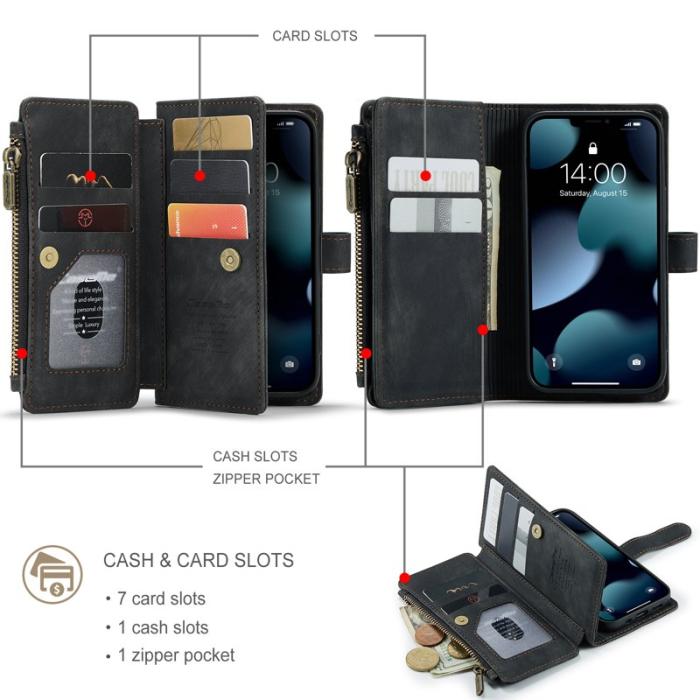 Caseme - CASEME C30 Fodral för iPhone 13 mini med rem och kortfickor - Svart