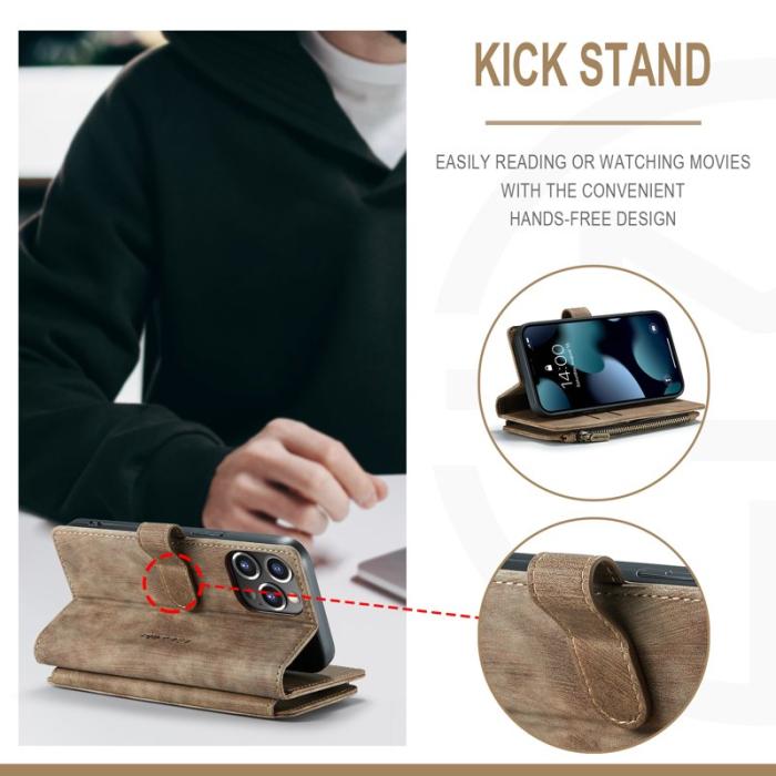 Caseme - CASEME C30 Fodral för iPhone 13 Pro med Rem - Brun PU Läder