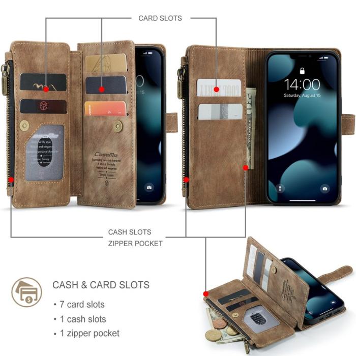 Caseme - CASEME C30 Fodral för iPhone 13 Pro med Rem - Brun PU Läder