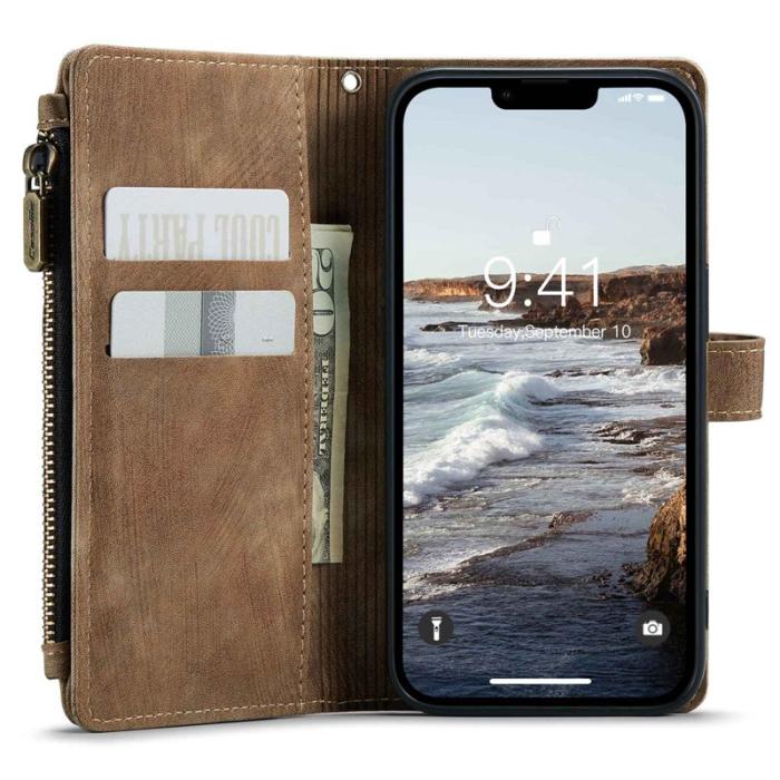 Caseme - CASEME C30 Fodral för iPhone 14 6.1 tum, Brun PU Läder