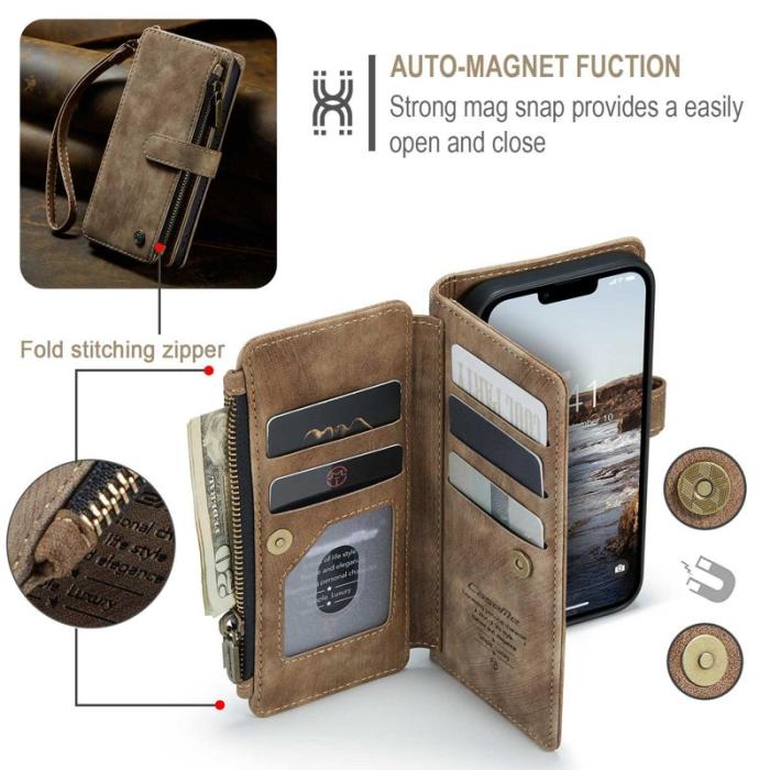 Caseme - CASEME C30 Fodral för iPhone 14 6.1 tum, Brun PU Läder