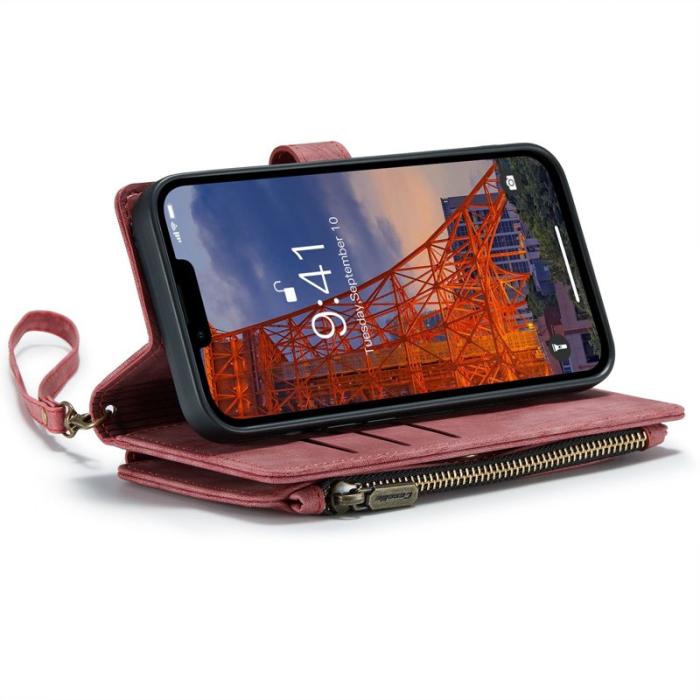 Caseme - CASEME C30 Fodral för iPhone 14 Plus med Rem Röd PU Läder