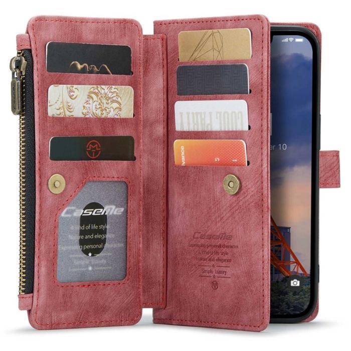 Caseme - CASEME C30 Fodral för iPhone 14 Plus med Rem Röd PU Läder