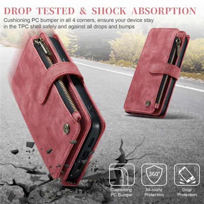 Caseme - CASEME C30 Fodral för iPhone 15 med Rem och Flera Kort - Röd