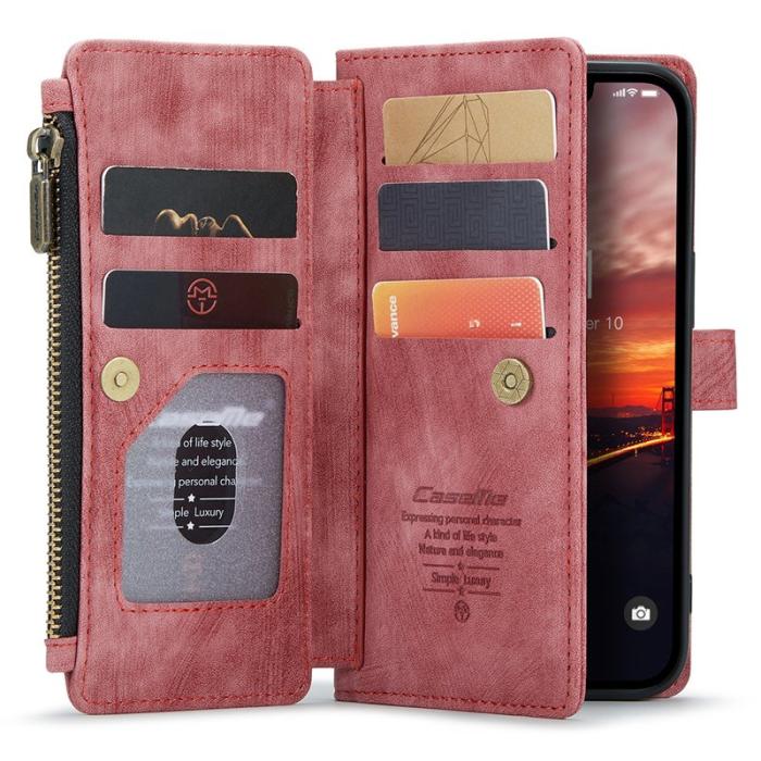 Caseme - CASEME C30 Fodral för iPhone 15 Plus med Rem Röd PU Läder