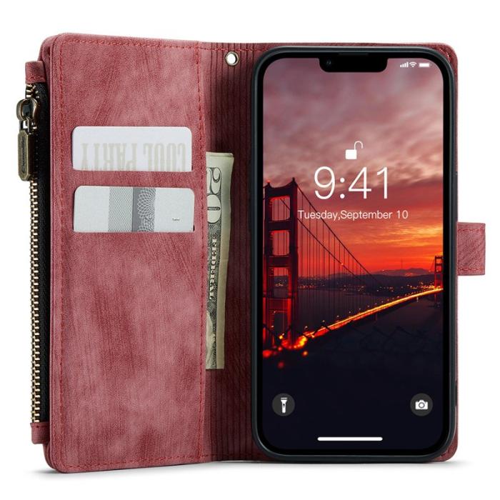 Caseme - CASEME C30 Fodral för iPhone 15 Plus med Rem Röd PU Läder