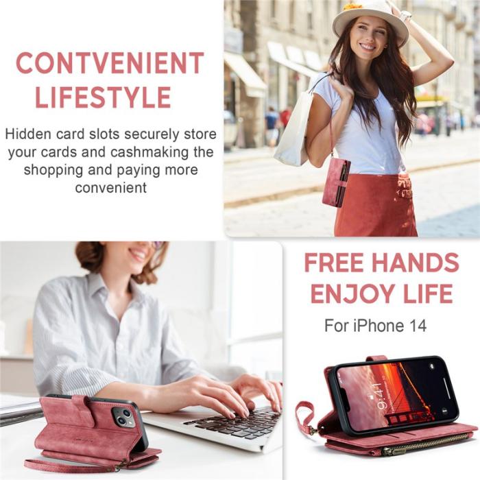 Caseme - CASEME C30 Fodral för iPhone 15 Plus med Rem Röd PU Läder