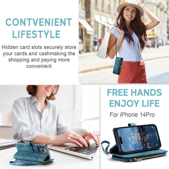 Caseme - CASEME C30 Fodral för iPhone 15 Pro Max med Rem - Blå