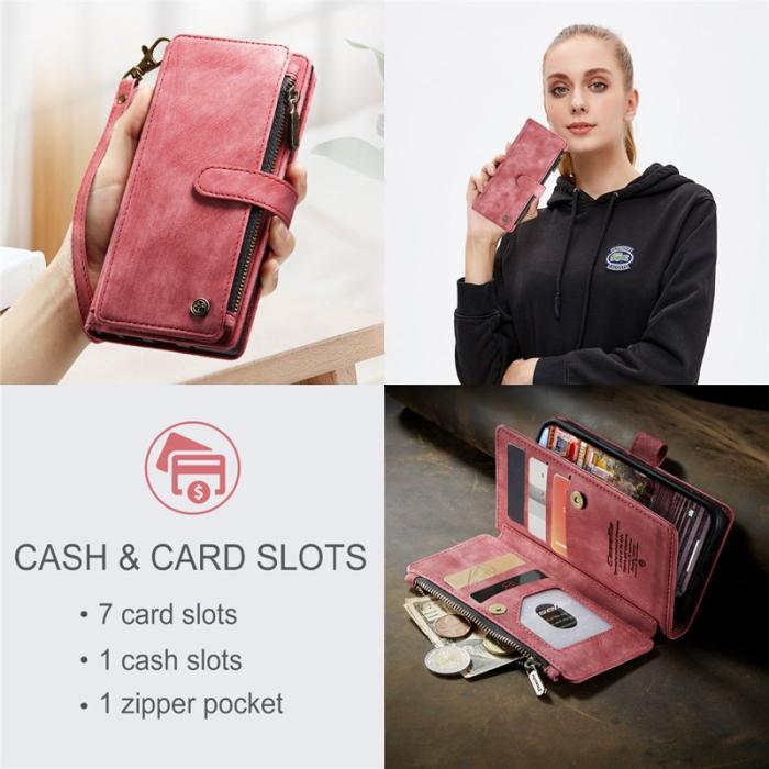 Caseme - CASEME C30 Fodral för iPhone 15 Pro med rem, röd PU-läder