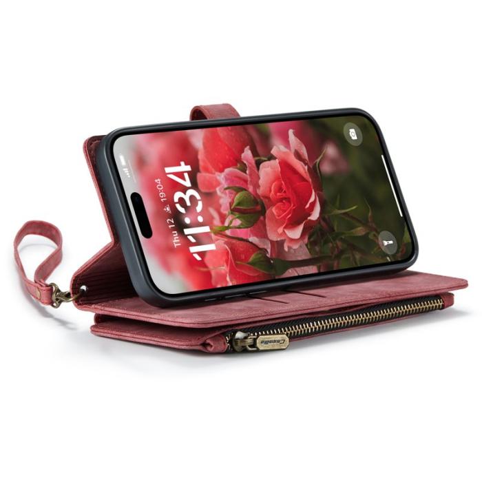 Caseme - CASEME C30 Fodral för iPhone 16 med rem och kortfickor - Röd