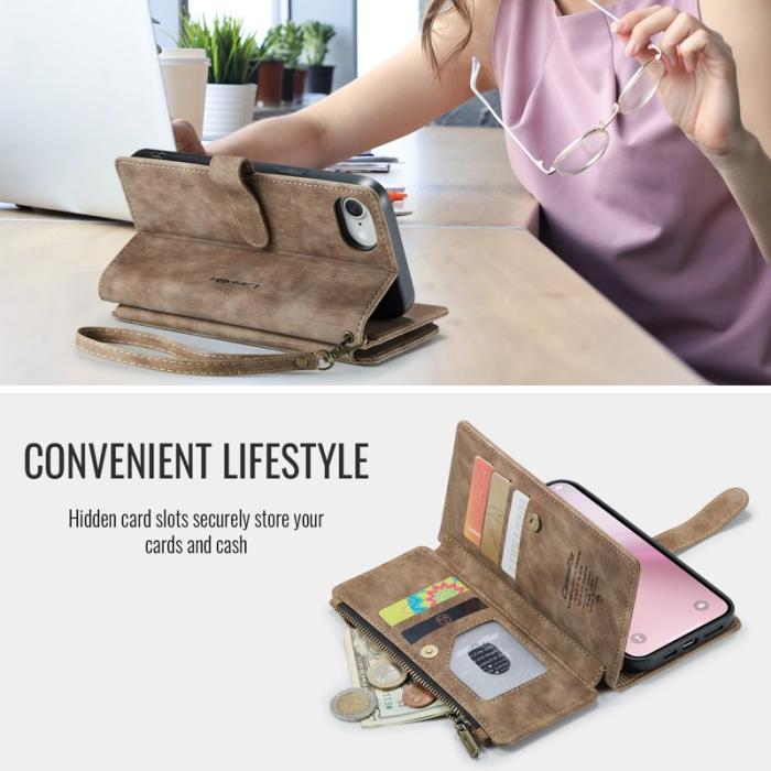 Caseme - CASEME C30 Fodral för iPhone 16e med Rem och Kortfickor - Brun